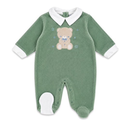 Baby Boy Velour Sleepsuit with Embroidered Bear - BA548V...