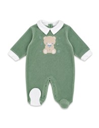 Tutina neonato in ciniglia con orsetto ricamato - BA548V - Batuffolini