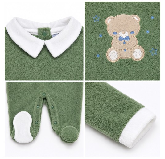Baby Boy Velour Sleepsuit with Embroidered Bear - BA548V... 2