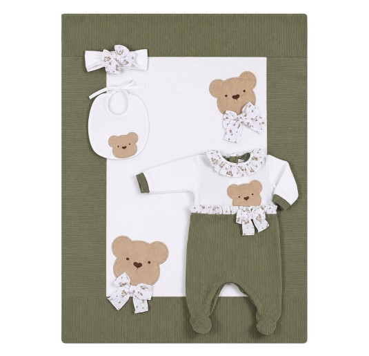 Baby girl first outfit chenille Made in Italy Le Chicche with embroidered blanket