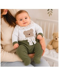 Tutina neonata in ciniglia con ricamo orsetto e fiocco - TU9050 - Le Chicche