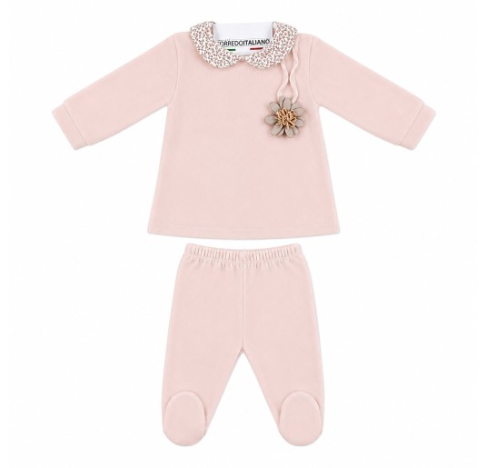 Velour baby girl outfit 2-piece with floral detail by Le...