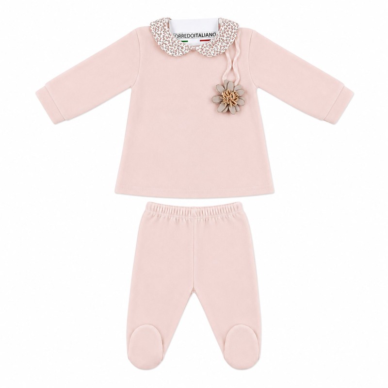 Tutina 2 pezzi in ciniglia con fiorellino by Le Chicche CL7660