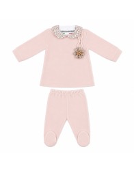 Velour baby girl outfit 2-piece with floral detail by Le Chicche CL7660