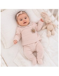 Velour baby girl outfit 2-piece with floral detail by Le Chicche CL7660