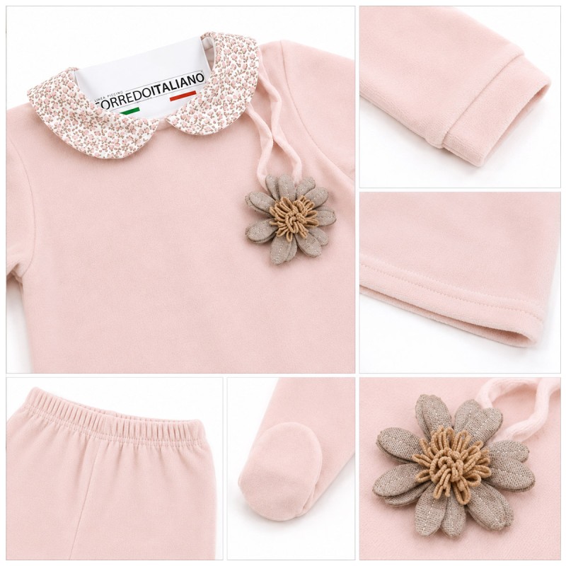 Velour baby girl outfit 2-piece with...
