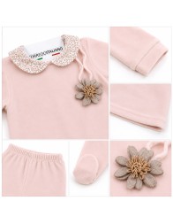 Tutina 2 pezzi in ciniglia con fiorellino by Le Chicche CL7660