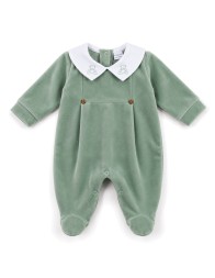 Tutina neonato in ciniglia verde Klaiadì K210TC con colletto ricamato