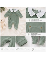 Made in Italy sage green velour baby sleepsuit Klaiadì K210TC