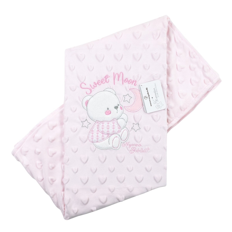 Copertina lettino in soft pile bubble Sweet Moon con orsetto ricamato