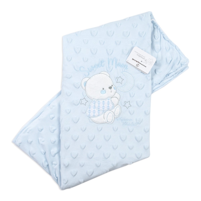 Copertina lettino in soft pile bubble Sweet Moon con orsetto ricamato