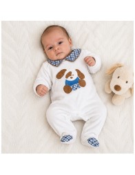 Set corredino neonato in ciniglia con tutina e ricamo cucciolo