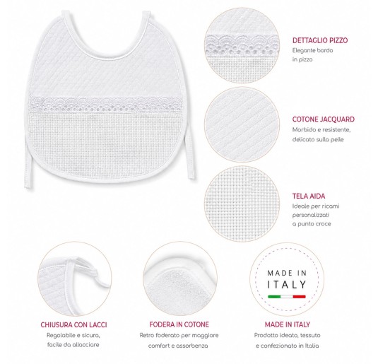Bavaglino da ricamo in puro cotone jacquard con tela Aida 2