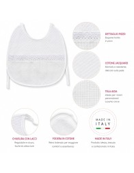 White embroidery bib with Aida fabric and lace trim
