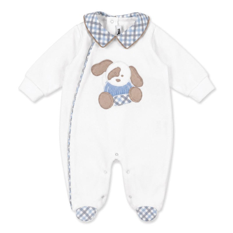 Baby velour sleepsuit with puppy embroidery