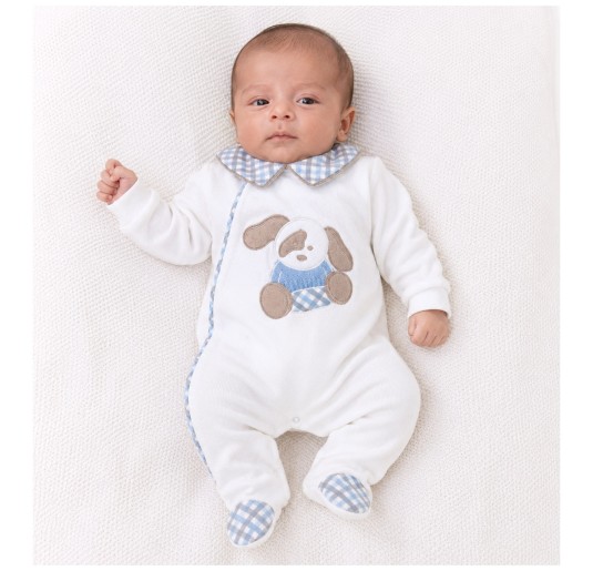 Baby velour sleepsuit with puppy embroidery 2