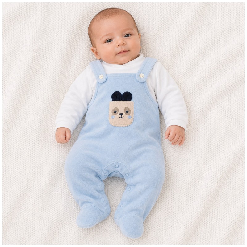 Baby velour sleepsuit with central embroidered bunny appliqué