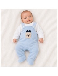 Baby velour sleepsuit with central embroidered bunny appliqué
