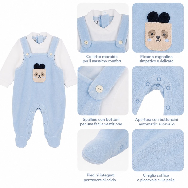 Baby velour sleepsuit by Mignolo Dodipetto with enclosed feet