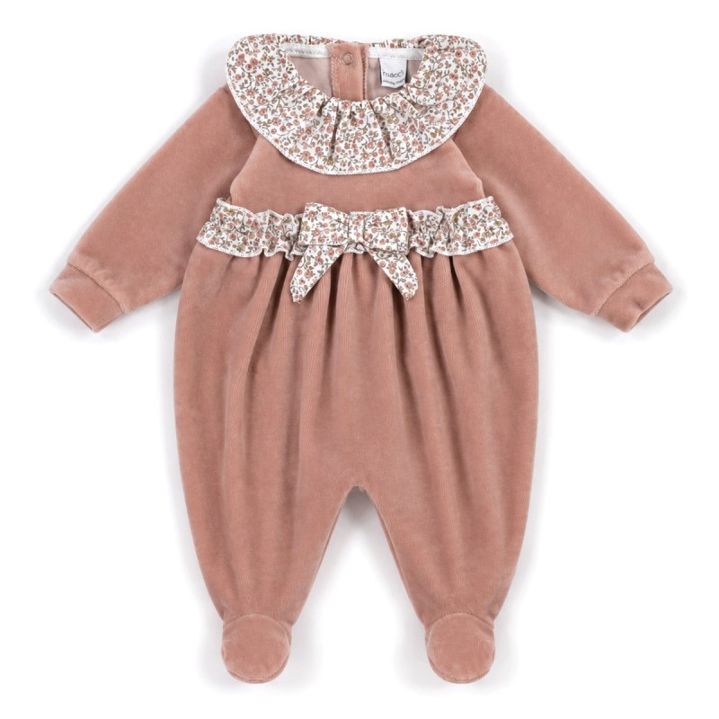 Velour romper with floral inserts -...