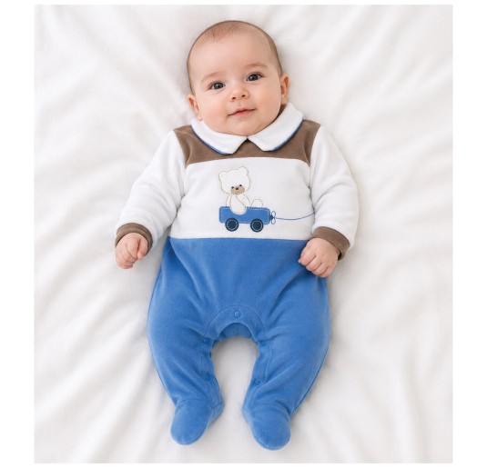 Baby romper chenille with embroidered bear - LJ34434AZ -... 2