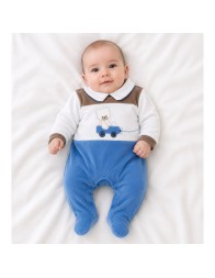 Baby romper chenille with embroidered bear - LJ34434AZ - Les Jolies