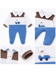 Baby romper chenille with embroidered bear - LJ34434AZ - Les Jolies