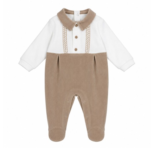 Baby Velour Sleepsuit with Buttons and Collar