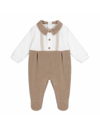 Tutina in ciniglia Les Jolies bianca e tortora con bottoncini e colletto