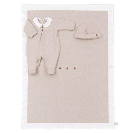 Set corredino invernale neonato Klaiadì beige con tutina, cappellino e copertina