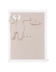 Set corredino invernale neonato Klaiadì beige con tutina, cappellino e copertina
