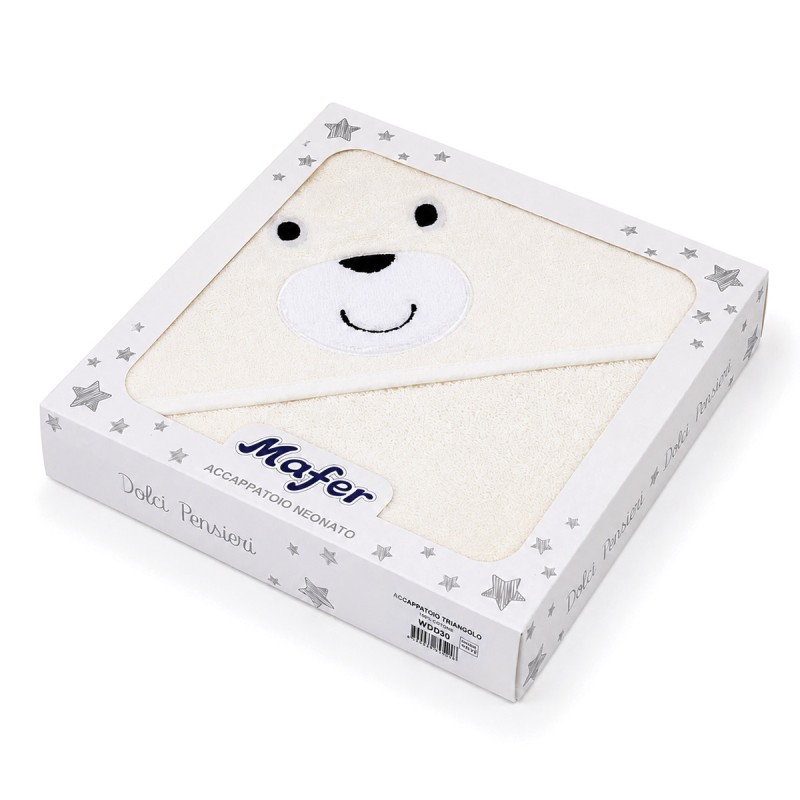 Baby hooded towel in cotton terry by Mafer with Bear design