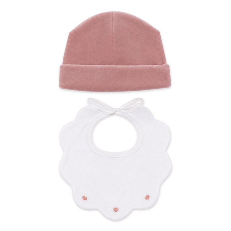 Set cappellino neonata in ciniglia rosa con bavaglino ricamato Klaiadì K205BC