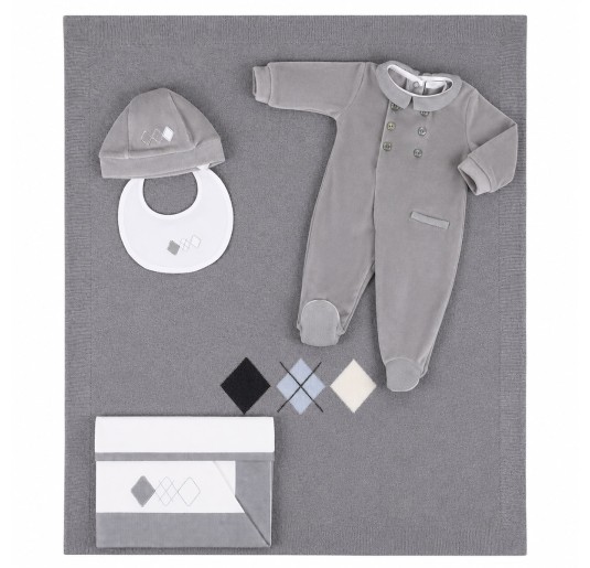 Set corredino prima uscita neonato in ciniglia Coccode' grigio perla con copertina e accessori