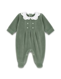 Sage Green baby girl chenille sleepsuit Klaiadì K205TCVV with embroidered collar and enclosed feet