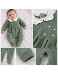 Sage Green baby girl chenille sleepsuit Klaiadì K205TCVV with integrated feet for autumn and winter