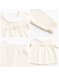 Baby girl pure wool 2-piece set Stella IS4019 with gathered collar and knitted trousers
