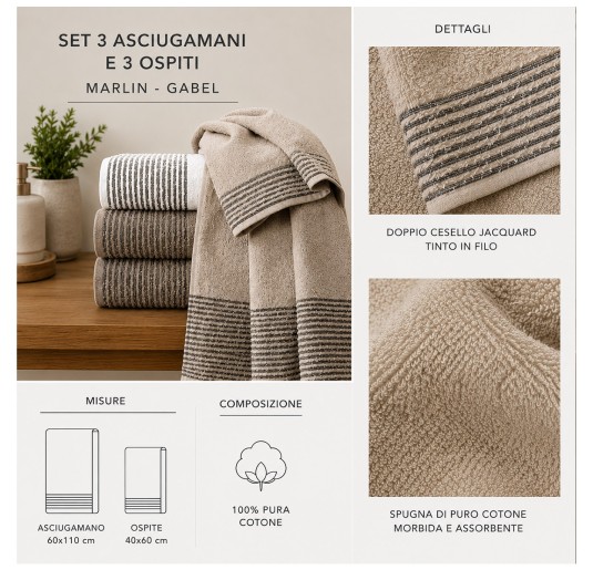 Set asciugamani in puro cotone Marlin Gabel con doppio cesello jacquard 2