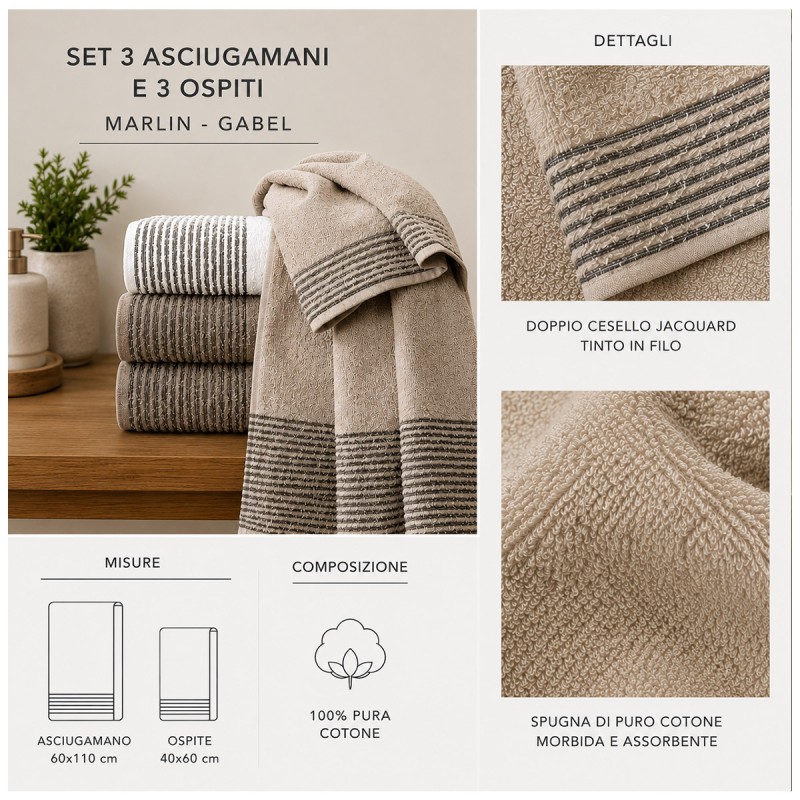 Pure cotton bath and guest towel set Marlin Gabel Made in Italy
