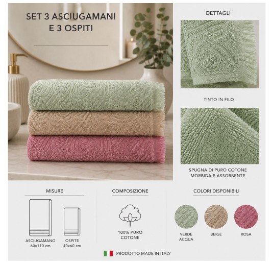Set di 3 asciugamani e 3 ospiti in spugna di puro cotone... 2