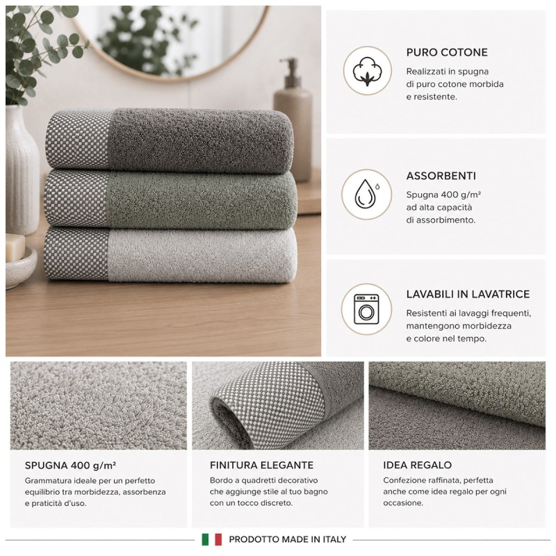 Set asciugamani bagno e ospiti in puro cotone 400 g/m² Gabel Made in Italy