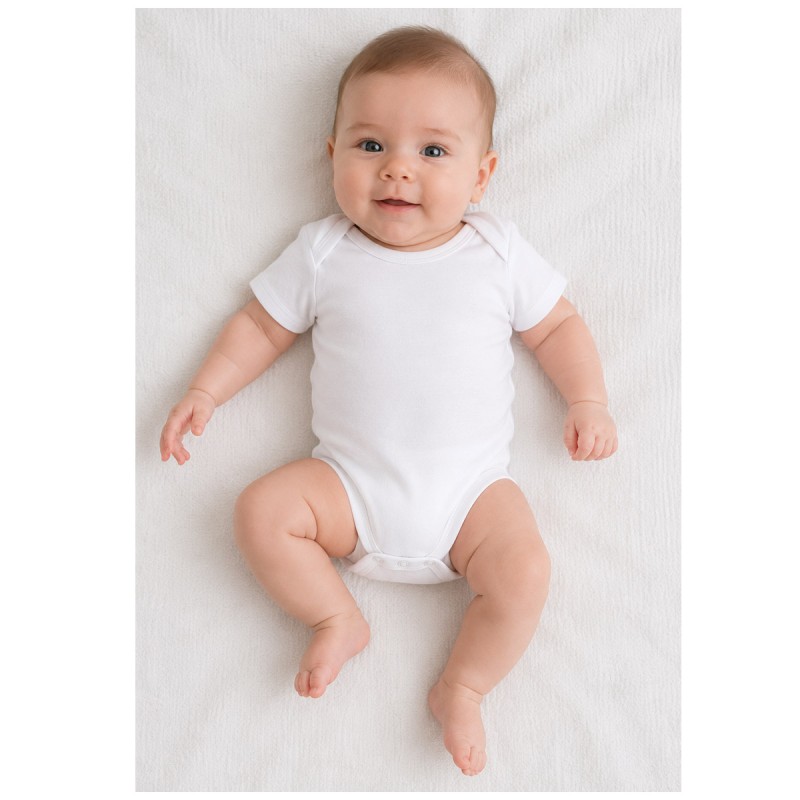 White baby bodysuit in pure cotton with envelope neckline