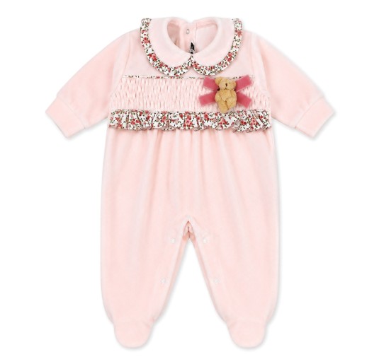 Chenille baby girl layette set SET502 with matching blanket and sleepsuit 2