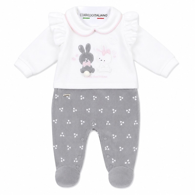 Tutina per neonata in ciniglia - Mio Piccolo con coniglietto