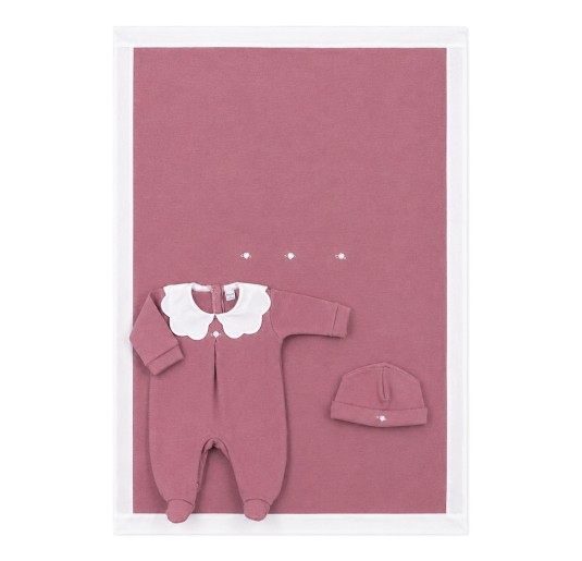 Winter baby girl first outfit set Klaiadi K221 with viscose sleepsuit, hat and matching blanket Made in Italy