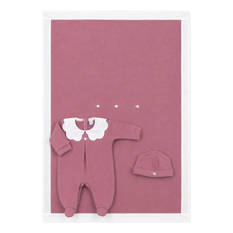 Winter baby girl first outfit set Klaiadi K221 with viscose sleepsuit, hat and matching blanket Made in Italy