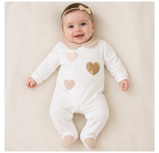 Velour baby girl babygrow with heart by Nazareno Gabrielli 2