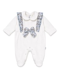 Tutina neonata in ciniglia con fiocco e rouche floreali Nazareno Gabrielli