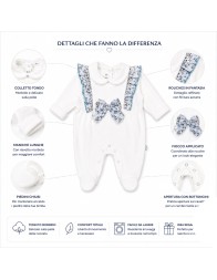 White baby girl velour sleepsuit with collar and bow by Nazareno Gabrielli