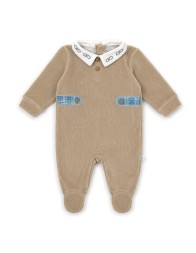 Tutina neonato in ciniglia beige con colletto ricamato Nazareno Gabrielli